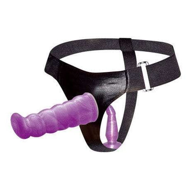 Imbracatura Doppia Penetrazione Viola con Dildo Regolabile